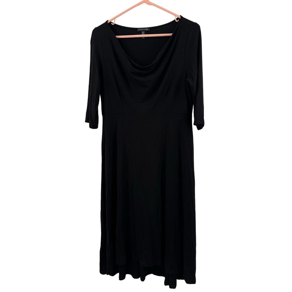 Eileen Fisher Dress SZ Small Black Draped Classic Stretch System Viscose Jersey